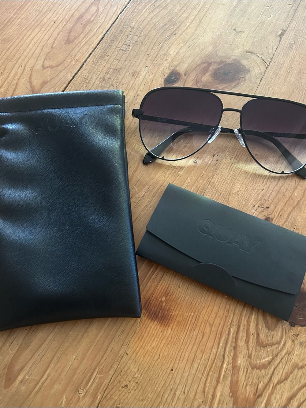 Quay Australia Aviator Sunglasses in Black with Brown Gradient Lenses
